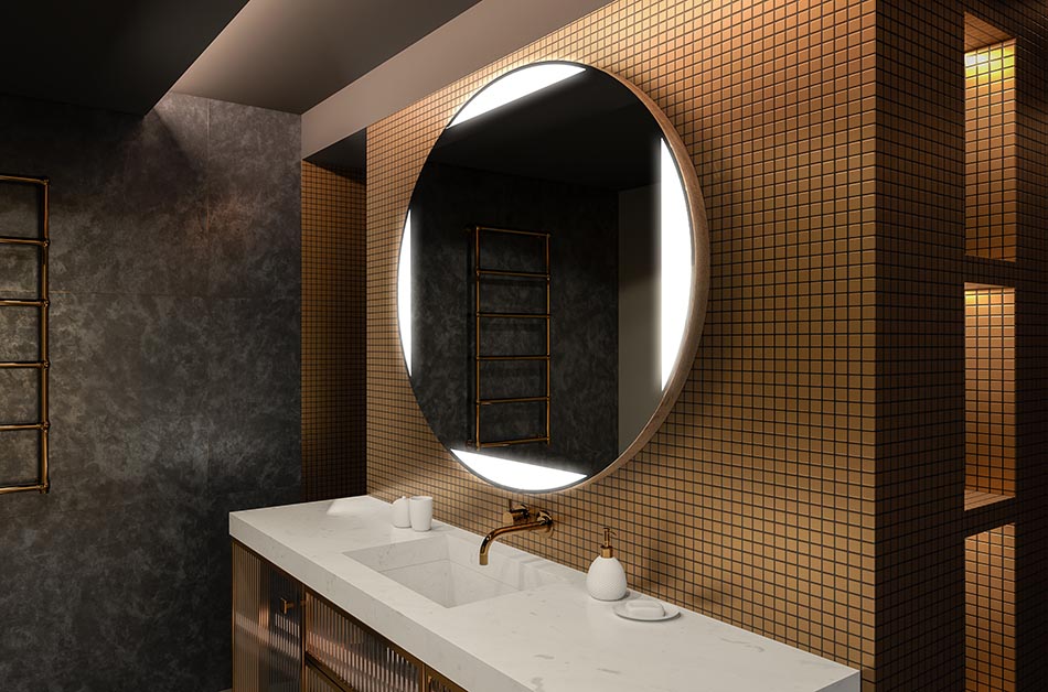 Premium Spiegel rund mit elegantem Leuchtrahmen – beleuchteter spiegel | ARTFORMA