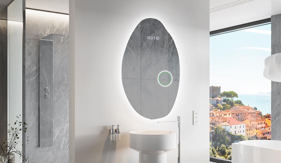 Asymmetrischer LED-Spiegel mit sanfter Hintergrundbeleuchtung – asymmetrischer spiegel | ARTFORMA