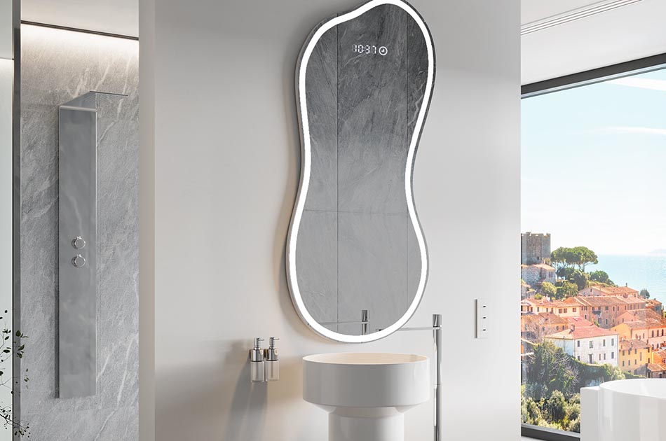 Asymmetrischer LED-Spiegel mit sanfter Hintergrundbeleuchtung – asymmetrischer spiegel | ARTFORMA