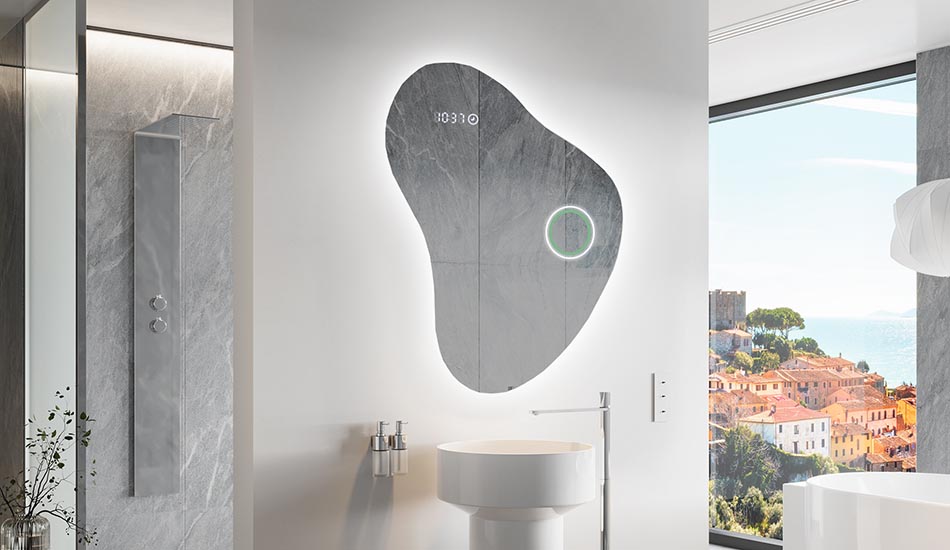 Asymmetrischer LED-Spiegel mit sanfter Hintergrundbeleuchtung – asymmetrischer spiegel | ARTFORMA