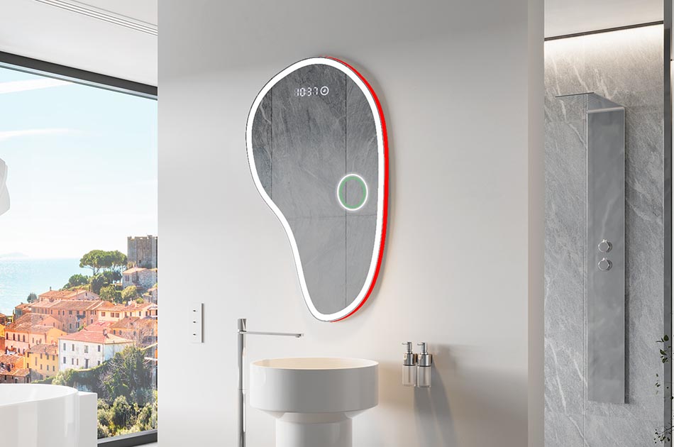 Asymmetrischer LED-Spiegel mit sanfter Hintergrundbeleuchtung – asymmetrischer spiegel | ARTFORMA