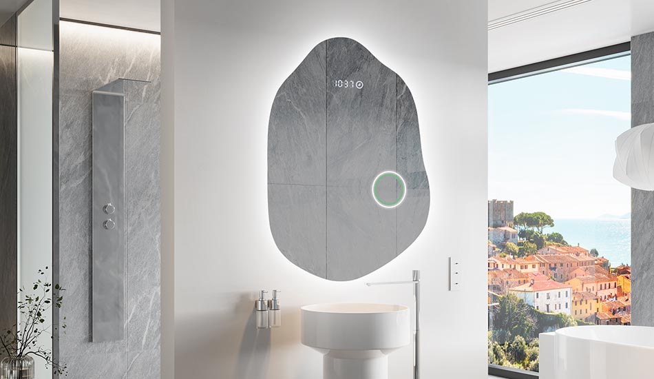 Asymmetrischer LED-Spiegel mit sanfter Hintergrundbeleuchtung – asymmetrischer spiegel | ARTFORMA