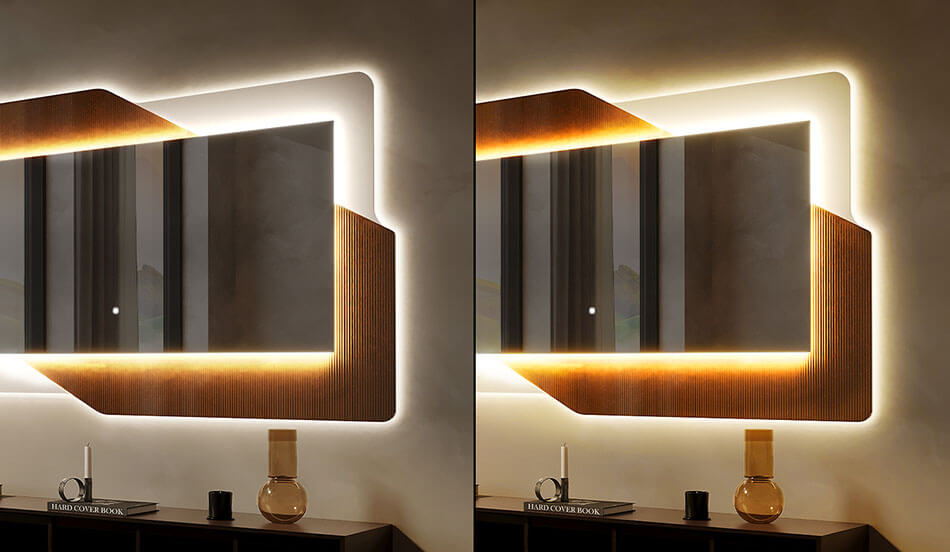 Die LED-Farbsteuerung erfolgt über einen Touch-Schalter. Ein einfaches Antippen des Schalters schaltet die Hintergrundbeleuchtung ein und aus. Indem Sie den Schalter gedrückt halten, während die Beleuchtung eingeschaltet ist, ändert sich die Farbtemperatur der LED.