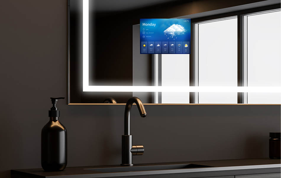 Auf unseren Badezimmerspiegeln können Sie die App AccuWeather installieren, die Ihnen die aktuelle Wettervorhersage präsentiert. Es ist eine zuverlässige Informationsquelle, die täglich von 1,5 Milliarden Menschen genutzt wird. Wenn Sie gerade erfahren haben, dass der Tag nicht schön für lange Spaziergänge ist, entspannen Sie sich einfach länger in einem heißen Bad mit Ihrer Lieblingsserie. Warmes Wasser, dezente LED-Beleuchtung und hochwertige TV-Serien garantieren einen gelungenen Tag!