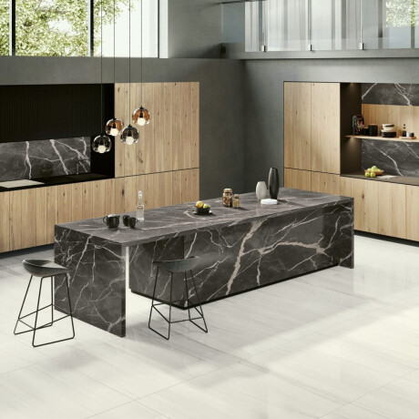 Großformatige Feinsteinzeugfliese für den Boden, 120 × 280 cm, mattgrau mit dezenter Maserung, rektifiziert, A4H186 Dolomite #5