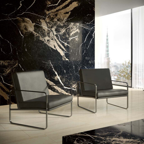 Großformatige Feinsteinzeugfliese, 120 x 280 cm, schwarz, glänzend, mit goldenen Adern, rektifiziert, A4H195 Pierre Black #4
