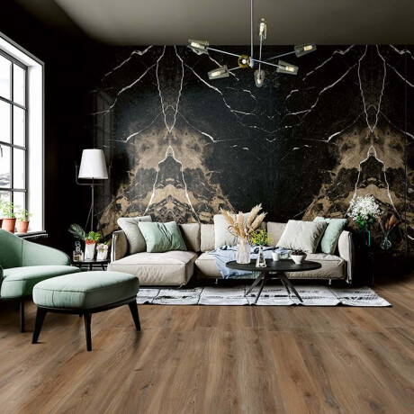 Großformatige Feinsteinzeugfliese, 120 x 280 cm, schwarz, glänzend, mit goldenen Adern, rektifiziert, A4H195 Pierre Black #5