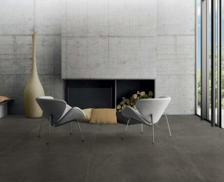 Glasierte Feinsteinzeugfliesen für den Boden, 60 x 120 cm, Beton, dunkelgrau, matt, rektifiziert, A4H327 Massive Dimgray