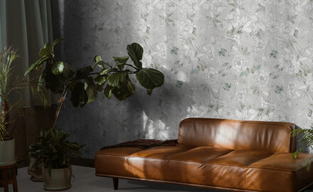 Wandfliesen 60 x 120 cm, grau mit Blumenmustern, matt, A4H923 Lirio