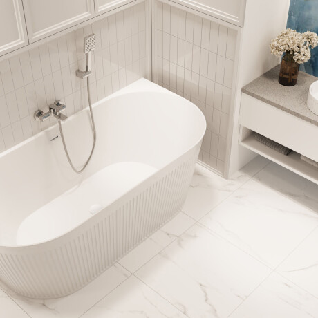 Freistehende geriffelte Badewanne Glamour 170 cm, komplett mit Siphon und Stopfen/Ablauf in Weiß #1