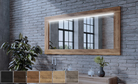 Rechteckig Wandspiegel LED mit Rahmen massivholz L225