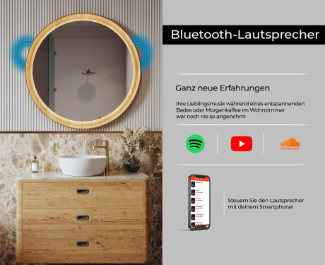 Rundes LED-Spiegel in einem Eichenrahmen #7
