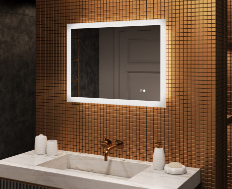 Rechteckiger Badspiegel mit Licht LED  mit Dual color, Touch Schalter, Heizmatte