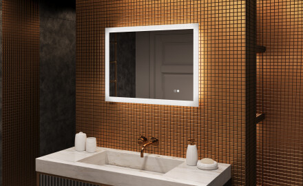 Rechteckiger Badspiegel mit Licht LED  mit Dual color, Touch Schalter, Heizmatte