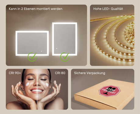 Badspiegel rechteckig mit Beleuchtung LED  mit Dual color, Touch Schalter #5