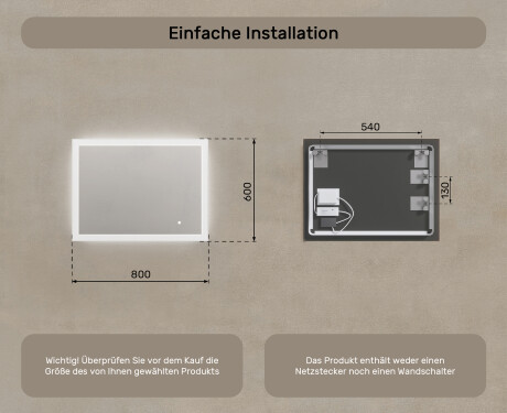 Badspiegel rechteckig mit Beleuchtung LED  mit Dual color, Touch Schalter #7
