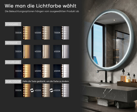 Rundes LED-Spiegel mit lackiertem MDF-Rahmen L306 #5