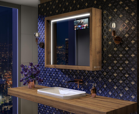 Spiegel mit LED Beleuchtung - Mit Ablage und Rahmen - WoodenFrame