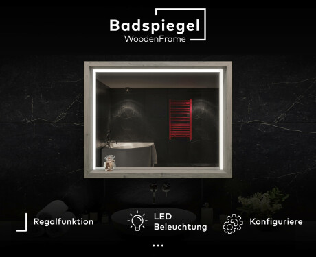 Spiegel mit LED Beleuchtung - Mit Ablage und Rahmen - WoodenFrame #2