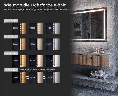 LED-Badspiegel mit WoodenFrame-Rahmen in der Farbe Oslo-Eiche #9