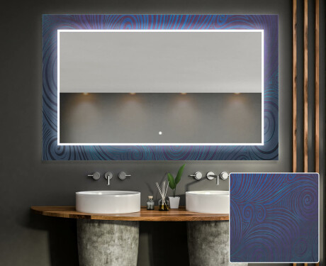 Hinterleuchteter dekorativer Spiegel für das Badezimmer - Blue Drawing