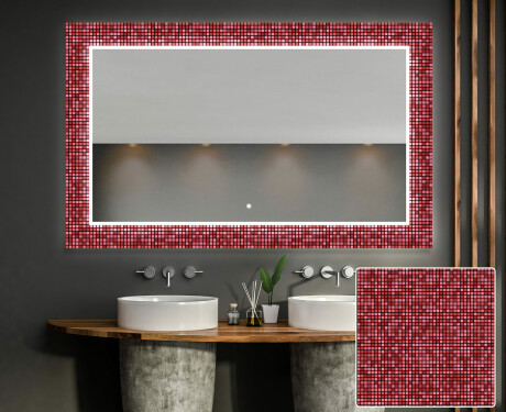 Hinterleuchteter dekorativer Spiegel für das Badezimmer - Red Mosaic