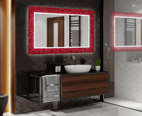 Hinterleuchteter dekorativer Spiegel für das Badezimmer - Red Mosaic #2