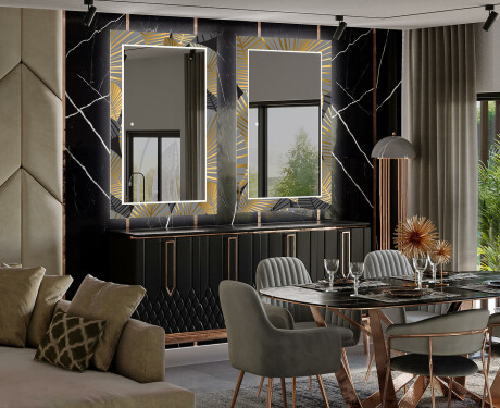 Dekorativer Spiegel mit LED-Beleuchtung für das Esszimmer - Golden Leaves #2
