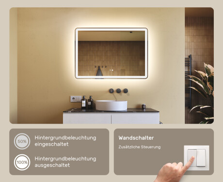 Abgerundeter Badspiegel 100x70cm mit LED Beleuchtung mit Dual color, Touch Schalter, Heizmatte, Bluetooth-Lautsprecher - L141 #4