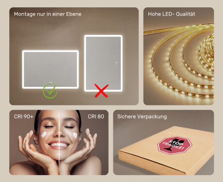 Abgerundeter Badspiegel 100x70cm mit LED Beleuchtung mit Dual color, Touch Schalter, Heizmatte, Bluetooth-Lautsprecher - L141 #6
