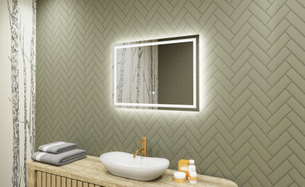 Rechteckiger Badspiegel 70x50cm mit LED Beleuchtung mit Dual color, Touch Schalter, Heizmatte - L49