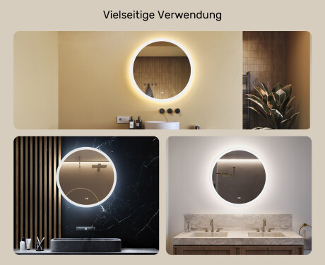 Spiegel rund mit Beleuchtung für Bad 80cm mit Dual color, Touch Schalter, Heizmatte #2