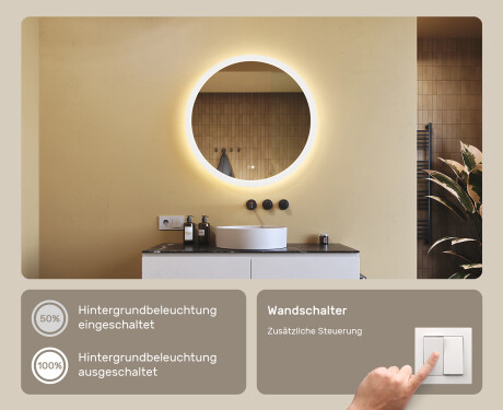 Spiegel rund mit Beleuchtung für Bad 80cm mit Dual color, Touch Schalter, Heizmatte #4