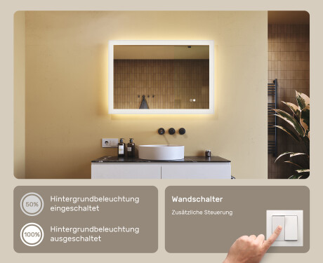 Rechteckiger Spiegel für Bad mit Beleuchtung LED 100x70cm mit Dual color, Touch Schalter, Heizmatte #4