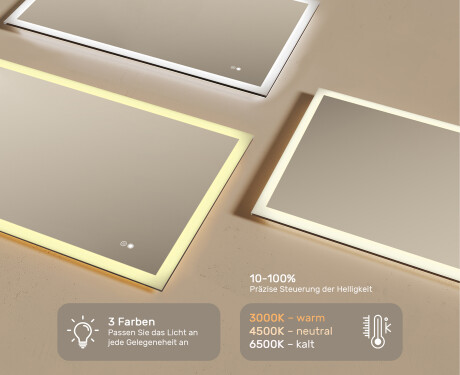 Rechteckiger Badezimmerspiegel mit Beleuchtung LED 120x70cm mit Dual color, Touch Schalter, Heizmatte #3