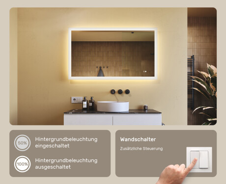 Rechteckiger Badezimmerspiegel mit Beleuchtung LED 120x70cm mit Dual color, Touch Schalter, Heizmatte #4