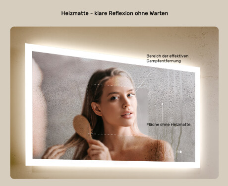 Rechteckiger Badezimmerspiegel mit Beleuchtung LED 120x70cm mit Dual color, Touch Schalter, Heizmatte #5