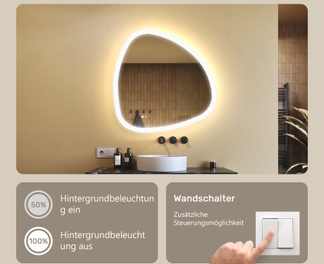 Unregelmäßiger Spiegel mit Beleuchtung, 84×84 cm, zweifarbig, Touch‑Schalter, Heizmatte #4