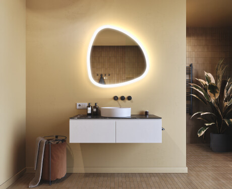 Unregelmäßiger Spiegel mit Beleuchtung, 84×84 cm, zweifarbig, Touch‑Schalter, Heizmatte #9