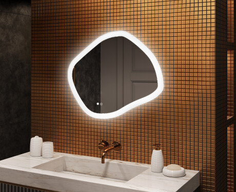 Badezimmerspiegel mit Beleuchtung, 84×74 cm, zweifarbig, Touch‑Schalter, Heizmatte