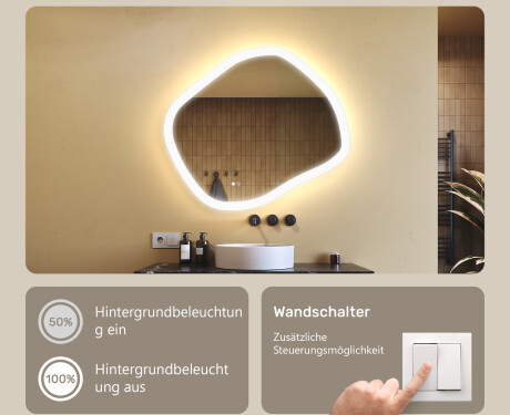 Badezimmerspiegel mit Beleuchtung, 84×74 cm, zweifarbig, Touch‑Schalter, Heizmatte #4