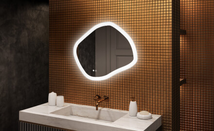 Badezimmerspiegel mit Beleuchtung, 84×74 cm, zweifarbig, Touch‑Schalter, Heizmatte