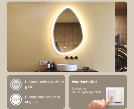 Unregelmäßiger Spiegel mit Beleuchtung, 64×94 cm, zweifarbig, Touch‑Schalter, Heizmatte #4