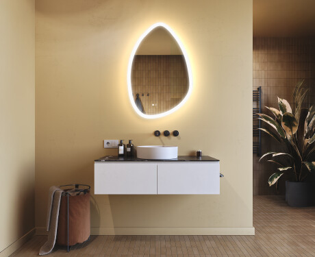 Unregelmäßiger Spiegel mit Beleuchtung, 64×94 cm, zweifarbig, Touch‑Schalter, Heizmatte #9