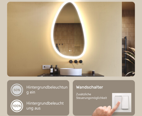 Unregelmäßiger Spiegel mit Beleuchtung, 64×104 cm, zweifarbig, Touch‑Schalter, Heizmatte #4