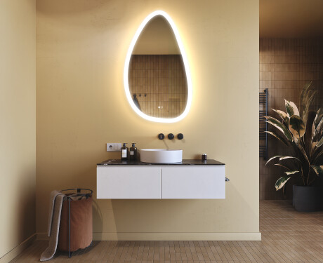 Unregelmäßiger Spiegel mit Beleuchtung, 64×104 cm, zweifarbig, Touch‑Schalter, Heizmatte #9