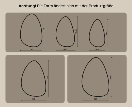 Unregelmäßiger Spiegel mit Beleuchtung, 64×104 cm, zweifarbig, Touch‑Schalter, Heizmatte #10
