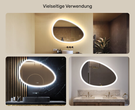 Unregelmäßiger Spiegel mit Beleuchtung, 114×84 cm, zweifarbig, Touch‑Schalter, Heizmatte #2