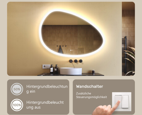 Unregelmäßiger Spiegel mit Beleuchtung, 114×84 cm, zweifarbig, Touch‑Schalter, Heizmatte #4