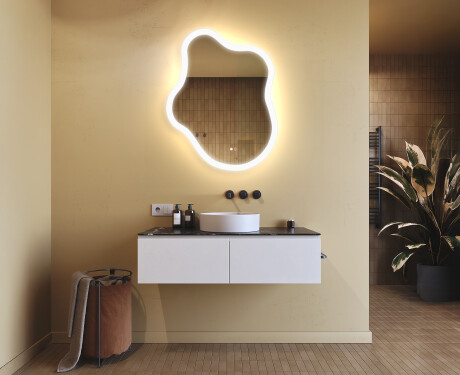 Unregelmäßiger Spiegel mit Beleuchtung, 74×94 cm, zweifarbig, Touch‑Schalter, Heizmatte #9